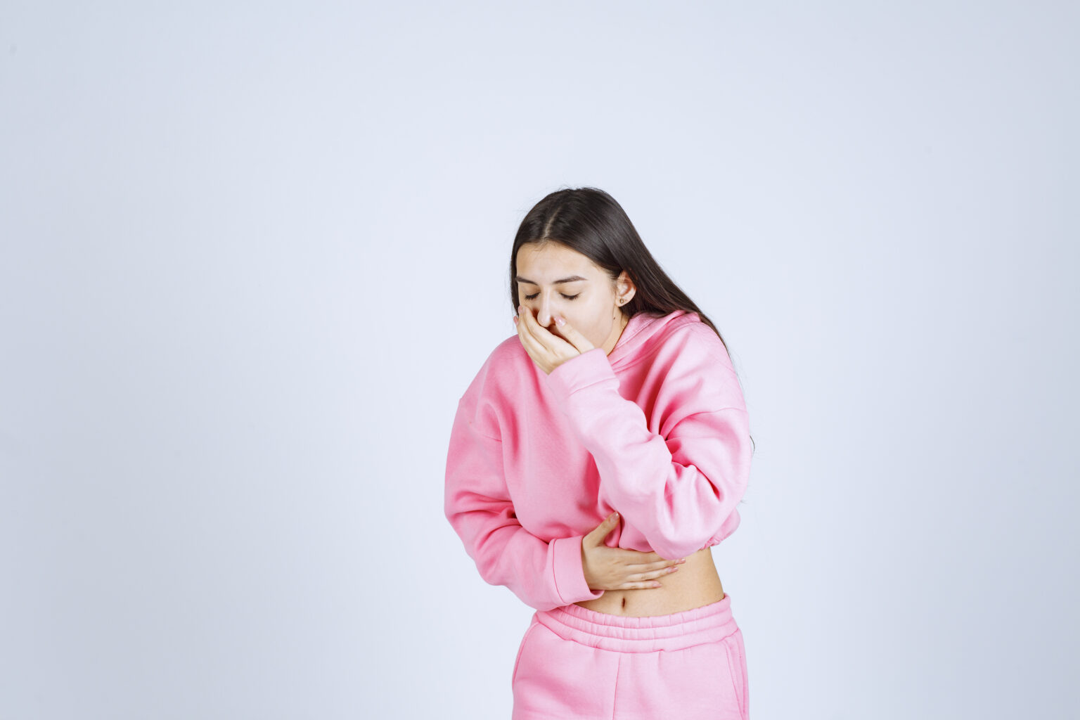 Girl is coughing or vomiting because of pregnancy Girl is coughing or vomiting because of pregnancy