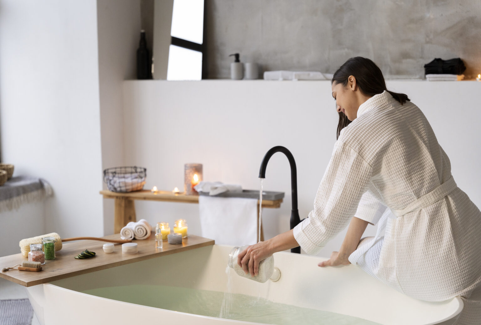 young-woman-putting-bath-salt-water-before-taking-bath young-woman-putting-bath-salt-water-before-taking-bath