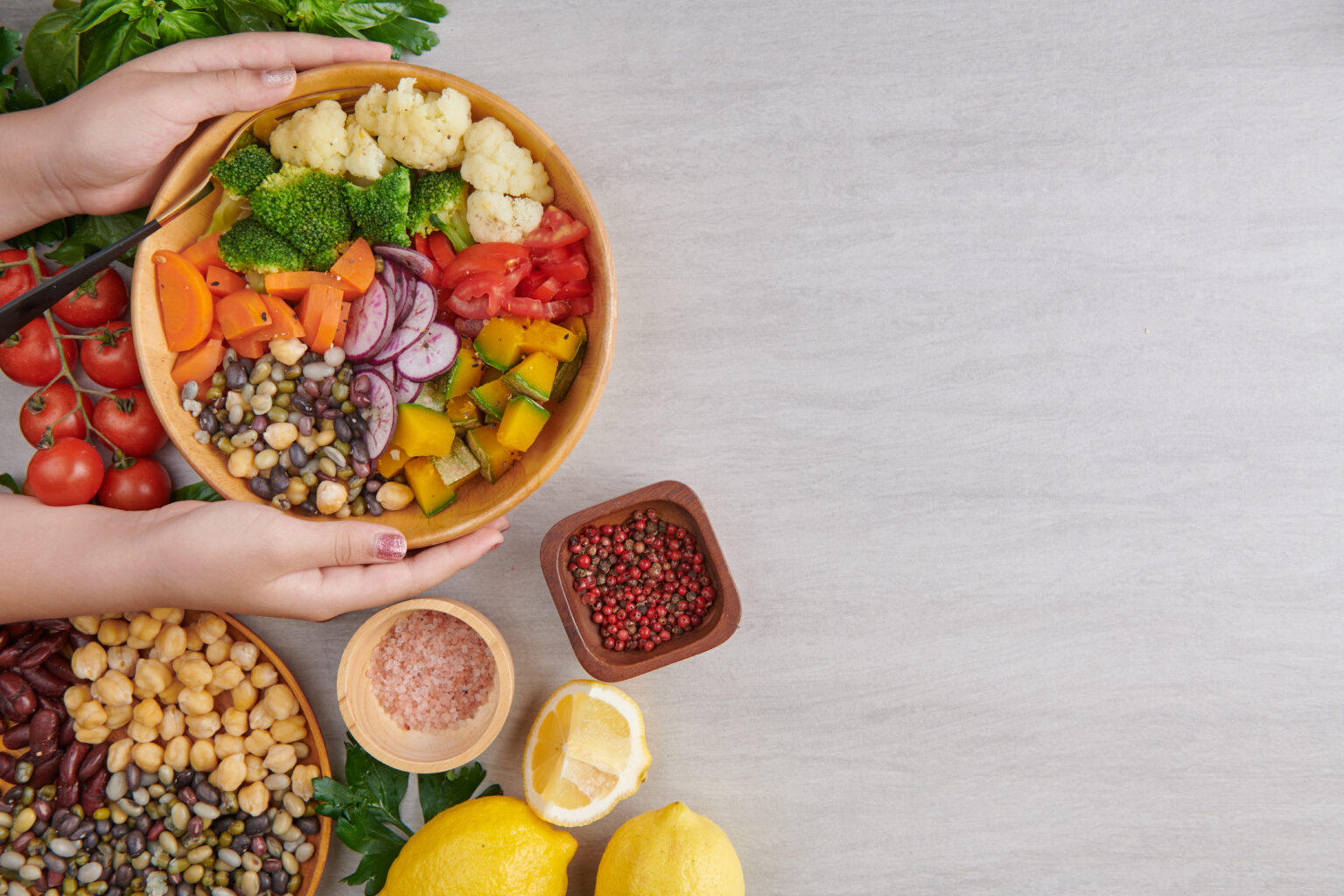 Healthy vegan bowl, buddha bowl salad with ingredients. chickpea