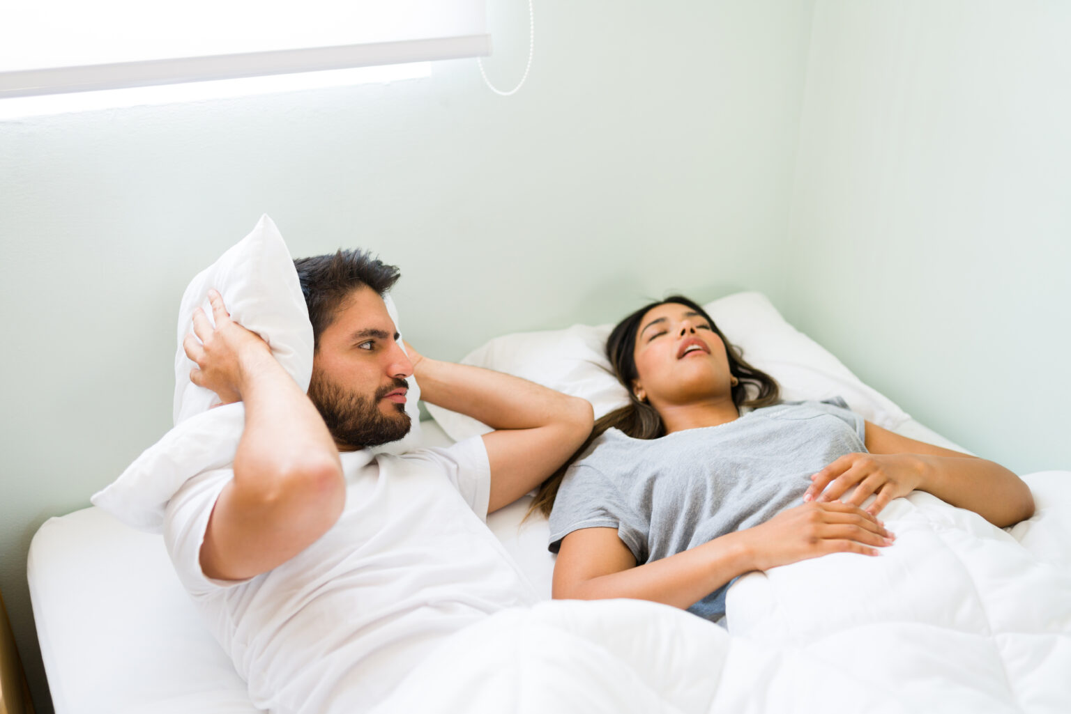 Angry boyfriend can’t sleep due to the noise Angry boyfriend can’t sleep due to the noise
